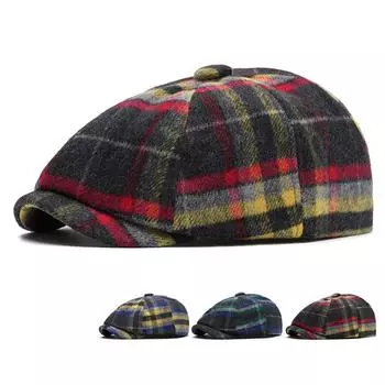 Кепка в восьмиугольную клетку для мужчин и женщин, осень-зима, шерстяная теплая кепка, британский берет для газетчика жёлтый
