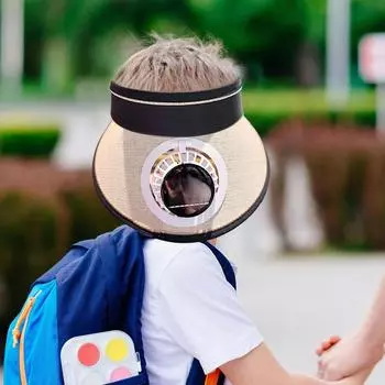 Кепка-веер от солнца, сочетающая в себе функции защиты от солнца и невидимый черный вентилятор, длительный срок службы батареи, легкий и портативный One Size бежевый