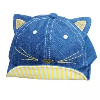 Кепки для маленьких мальчиков и девочек, полосатые бейсболки с вышивкой в виде кота, джинсовые ковбойские шляпы