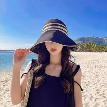 Кепки с защитой от ультрафиолета Летние пляжные шляпы Солнцезащитные кепки Широкополые хлопковые панамы Женские шляпы чёрный
