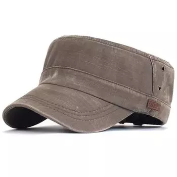 Кепки в стиле милитари из стираного хлопка, повседневная шляпа с плоским цилиндром для мужчин и женщин, армейская кепка, регулируемая, уникальный дизайн, винтажная, на четыре сезона Adjustable 56-60cm коричневый
