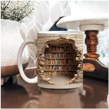 Керамическая 3D библиотечная кружка для книг, полка, кружка, креативный дизайн пространства, многоцелевая кружка, кофейная чашка, чашка для учебы, подарок на день рождения для друзей 301-400ml