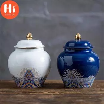 Керамическая эмалированная банка для чая, большая коробка для упаковки чая, герметичная банка для хранения конфет, фарфоровый пищевой контейнер C