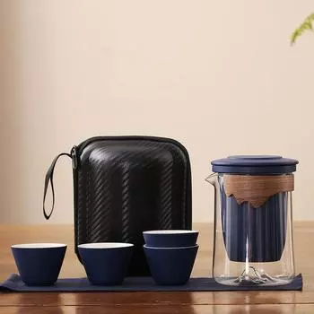 Керамическая экспресс-кружка для кемпинга на открытом воздухе, один горшок, четыре чашки, портативный дорожный чайный набор, грубая керамическая чайная чашка, разделение чая