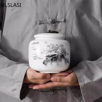 Керамическая банка большой емкости, портативная герметичная дорожная коробка для чая, конфет, контейнер для кофе, органайзер для специй, чайные коробки, резервуар для хранения A 12X11.5CM