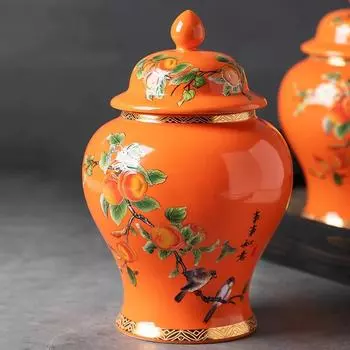 Керамическая банка для чая из хурмы с крышкой, герметичная банка для хранения чая, банка для домашнего хозяйства, пустая банка, универсальное украшение, креативная банка для имбиря