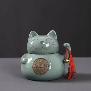 Керамическая банка для чая Lucky Cat – герметичная банка с ледяной глазурью для хранения чая, конфет и закусок Size S-A