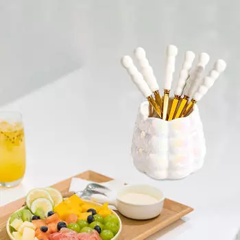 Керамическая банка для фруктов, вилка и ложка - элегантная посуда для обеда White