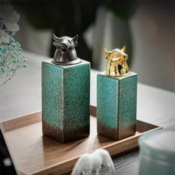 Керамическая банка для хранения чая с китайским зодиаком, герметичная банка, герметичная коробка для чая, контейнер для чая, органайзер для чая, банка для конфет, коробка для хранения small 4.7x14.7cm