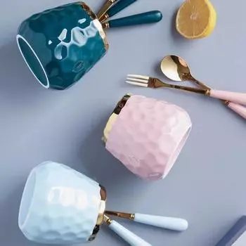 Керамическая банка для хранения с позолоченным краем, кофейная ложка, вилка для фруктов, креативная фруктовая десертная ложка из нержавеющей стали, набор керамических банок для хранения зелёный