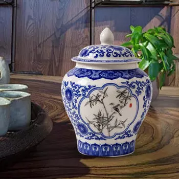 Керамическая банка для имбиря Азиатские ремесла Мандарин Многоцелевые фарфоровые банки в стиле шинуазри Ваза Style C