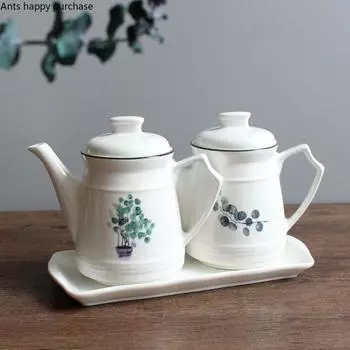 Керамическая банка для масла, банка для специй, бутылка для соевого соуса, горшочек для уксуса, коробка для приправ, кухонные принадлежности, контейнер для специй, бутылка для приправ