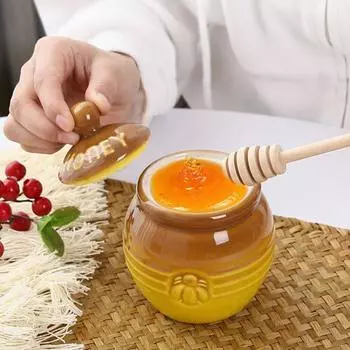 Керамическая банка для меда объемом 350 мл, фермерский горшочек для меда с деревянной палочкой для меда 350ml синий