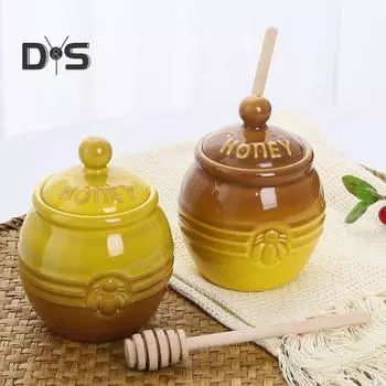 Керамическая банка для меда объемом 350 мл, фермерский горшочек для меда с деревянной палочкой для меда, ретро-диспенсер для меда, декор для кухни на День матери, подарок жене 350ml синий