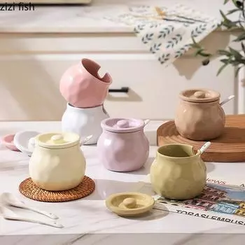 Керамическая банка для приправ с рисунком в виде молотка, с ложкой, банка для соли, банка для сахара, банка для специй, банка для свиного масла, инструмент для приправ