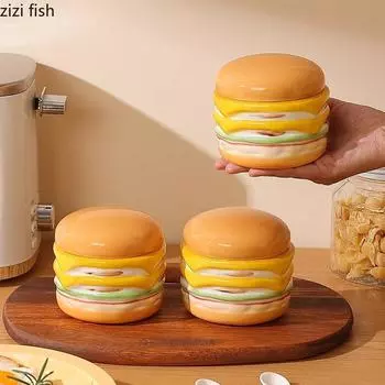 Керамическая банка для приправ в форме гамбургера, банка для соли, банка для сахара, банки для специй, коробка для приправ, банки для крахмала, банки для хранения, кухонный инструмент для хранения