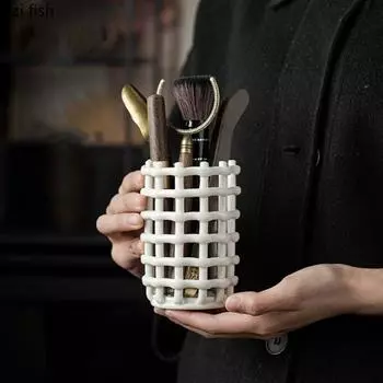 Керамическая банка ручной работы, бутылка для хранения, чайная церемония, чайные принадлежности, набор инструментов для приготовления чая, настольный органайзер, емкость для хранения