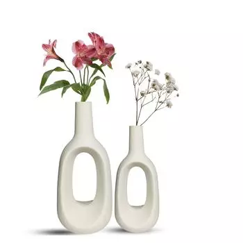 Керамическая «Белая полая ваза» 6 и 8 дюймов — набор из 2 шт. | Декоративная круглая ваза для сухоцветов и пампасной травы | Вазы для домашнего декора, последние новинки