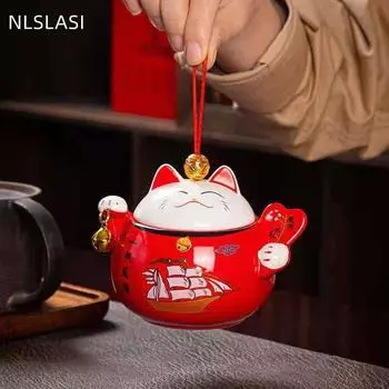 Керамическая чайная банка Lucky Cat, чайный сервиз, чайный сервиз, банка для чая пуэр, портативная мини-чайная банка с уплотнением, аксессуары для домашнего чайного сервиза NLSLASI 11.3x9cm3