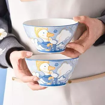 Керамическая чаша с мультяшной уткой, высококачественная посуда, бытовая миска для риса, салатница, подглазурная цветная тарелка для рыбы, форма для выпечки, оптовая продажа