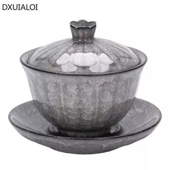 Керамическая чаша Sancai с крышкой, чайная чашка Ice crack, керамический чайный сервиз кунг-фу, чайная чаша, гайвань, чайный сервиз в подарок 200 мл