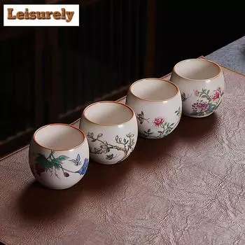 Керамическая чашка для чая, изготовленная вручную в печи Ru, расписанная вручную, чашка с пейзажем, потрескавшаяся от льда глазурь, большая открывающаяся чайная чаша Chazhan Kungfu Tea Set
