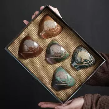 Керамическая чашка для чая кунг-фу, цветок лотоса, стручок с семенами лотоса, обожженная в печи, керамическая посуда, чашки Elements, подарочный набор, благоприятный, 120 мл 120ml