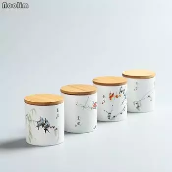 Керамическая чашка для чая с бамбуковой крышкой, портативная герметичная банка для путешествий, канистра, кухонная бутылка для хранения, банка для специй, еды A