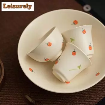 Керамическая чашка для чая с глазурью из содовой в стиле ретро, китайская хурма, дегустационный ароматизатор, маленькая чашка Master Cup, набор с блюдцем, чайный сервиз Kung Fu