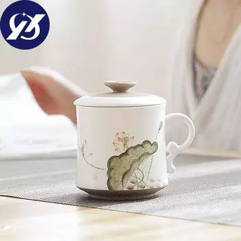 Керамическая чашка для чая с ручной росписью и крышкой и фильтром, офисная кружка для воды, подарок на день рождения, чашка, посуда для напитков A