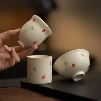 Керамическая чашка для чая в стиле ретро с содовой глазурью, измельченная хурма, чашка из тыквы «Руйи», большая одинарная чашка для медитации, чайный сервиз для кунг-фу, посуда для напитков