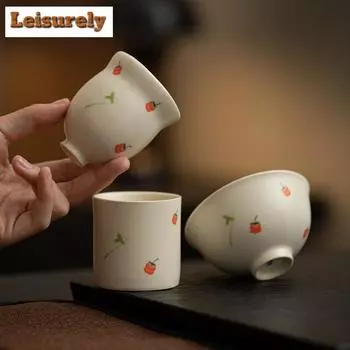 Керамическая чашка для чая в стиле ретро с содовой глазурью, измельченная хурма, чашка из тыквы «Руйи», большая одинарная чашка для медитации, чайный сервиз для кунг-фу, посуда для напитков