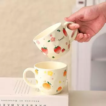 Керамическая чашка для кофе эспрессо Кружка для воды Милая кружка с фруктовым узором Чашка для завтрака с овсянкой Подарок на День святого Валентина Парные чашки для воды 360ml