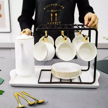 Керамическая чашка для кофе, поднос для чайника, скандинавская белая посуда из Пномпеня, чашка для послеобеденного чая, блюдце, бытовые кухонные принадлежности, чайник