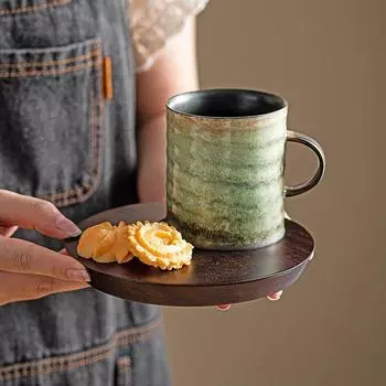 Керамическая чашка для кофе в китайском стиле, чашка для послеобеденного чая, бытовая чашка для молока, 250 мл, офисная чашка для воды, набор чашек с блюдцем из грецкого ореха 200-400ml