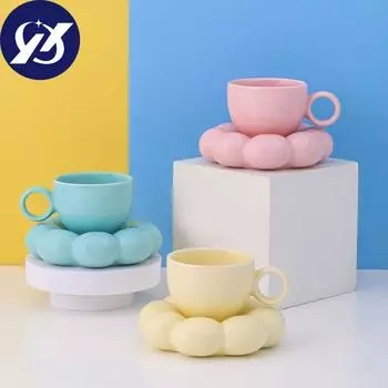 Керамическая чашка для кофе в скандинавском стиле с розовым цветком, многоразовая креативная домашняя декоративная чашка для завтрака, набор чашек для чая и латте 200ml серебряный