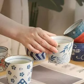 Керамическая чашка для сакэ, расписанная вручную, 200 мл, цветочный узор, кофейная чашка, большая емкость, чашка для чая, высокотемпературная питьевая вода, подарочные чашки 200ML звезда