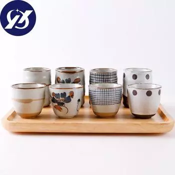 Керамическая чашка для супа в японском стиле, грубая керамика, ручная роспись, решетчатый узор, чайные чашки, креативные ретро чашки для вина, офисная посуда