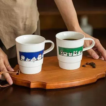 Керамическая чашка для воды с изображением щенка и котенка, простая щедрая кружка для кофе и молока, оригинальные матовые текстурные кружки с изображением животных из мультфильмов иллюстраторов 300ML