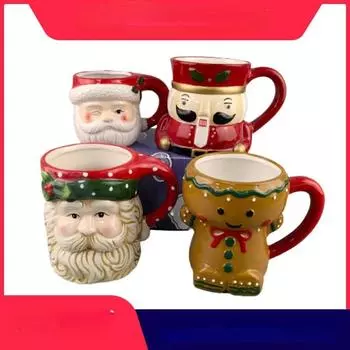 Керамическая чашка для воды Санта-Клауса с рельефным рождественским украшением в европейском и американском стиле с обратной пряжкой, расписанная вручную 301-400ml
