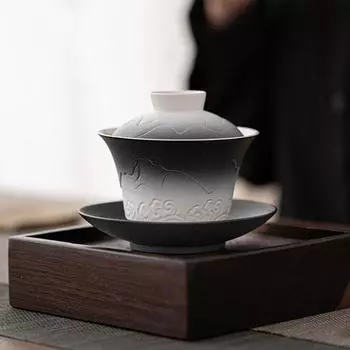 Керамическая чашка для заваривания чая, вид на горы и море, градиентная гайвань, большая емкость, чайный сервиз в стиле кунг-фу, чаша для заваривания, градиентный цвет 120ml серый