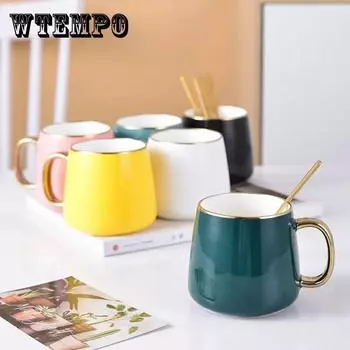 Керамическая чашка, домашняя чашка для завтрака с молоком, мужские и женские кружки для питья с крышками и ложками, парные кофейные чашки One size