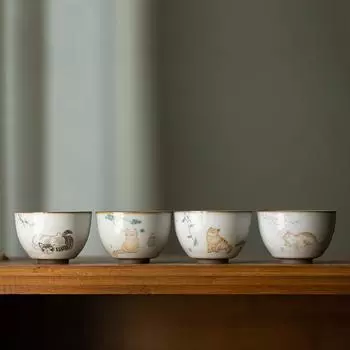 Керамическая чашка LUWU, китайская чашка для чая с милым котом, посуда для питья Style B