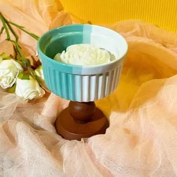 Керамическая чашка на высокой ножке, чаша на высокой ножке, подсвечник для ароматерапии, контрастный цвет, украшение на деревянной основе в стиле ретро