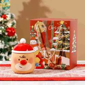 Керамическая чашка Рождественская кружка Подарочный стаканчик для воды Подарочный набор Открытие подарочной коробки Мультфильм Подарок 380ML