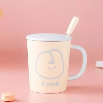 Керамическая чашка с изображением животного, крышкой и ложкой, контрастная цветная кружка, высококачественная большая емкость для воды для девочек, высококачественная кофейная чашка 350ML