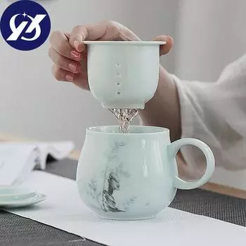 Керамическая чашка с крышкой и фильтром Офисная чашка для воды Домашняя посуда для напитков 340 мл