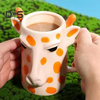 Керамическая чашка с жирафом 500 мл, большая емкость, креативная мультяшная кружка, 3D-форма, ручка в форме буквы С, гладкая глазурь, кофейная чашка Giraffe