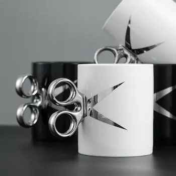 Керамическая чашка Yousheng с ручкой для ножниц 350 мл, новинка, парикмахерская, чайная кружка для кофе, подарочная кружка с цветной глазурью белый