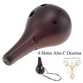 Керамическая черная флейта Alto C Tone Ocarina с 6 отверстиями для начинающих с подвесной веревкой